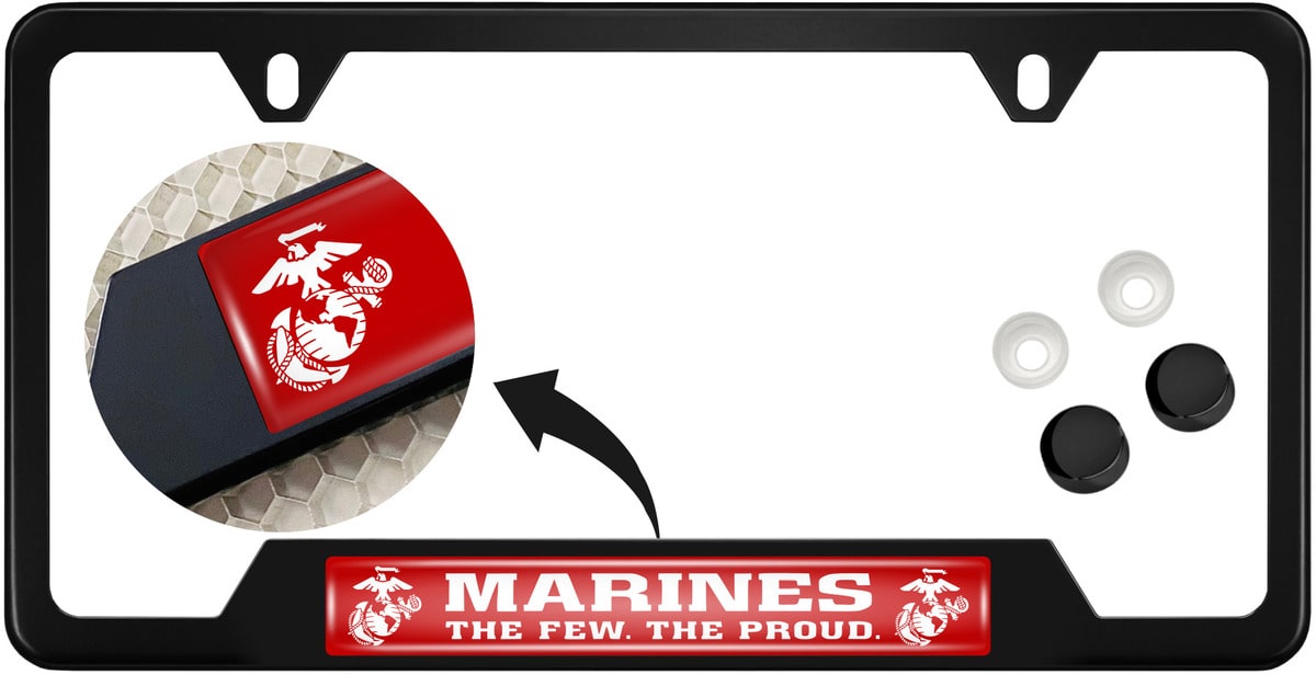 USMC - Marines. The Few. The Proud. - Stainless Steel Black 2-hole Car License Plate Frame